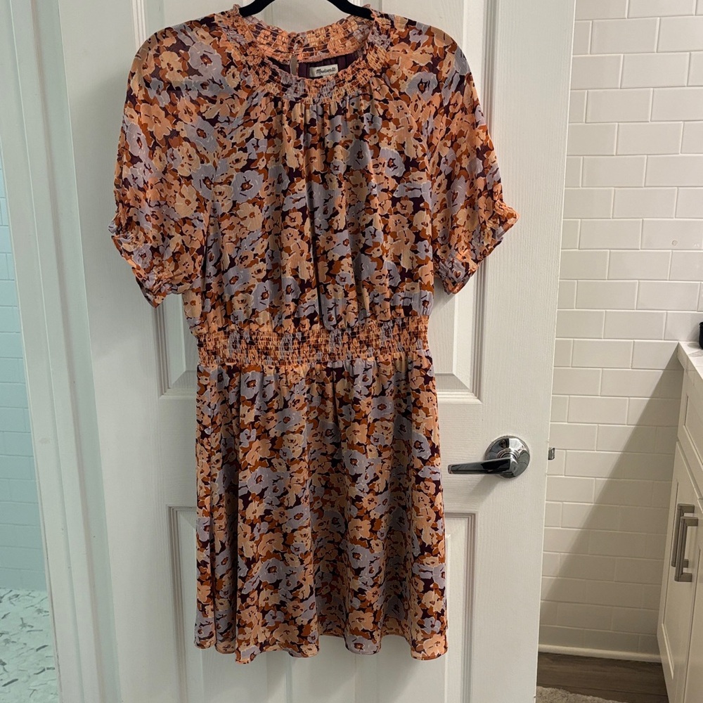 Madewell Smocked Mockneck Dress in Floral Breeze